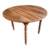 Antique walnut drop-leaf dining table – French round table 110 cm