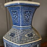 Pair of Japanese hexagonal blue background vases with cut sides DEC 739