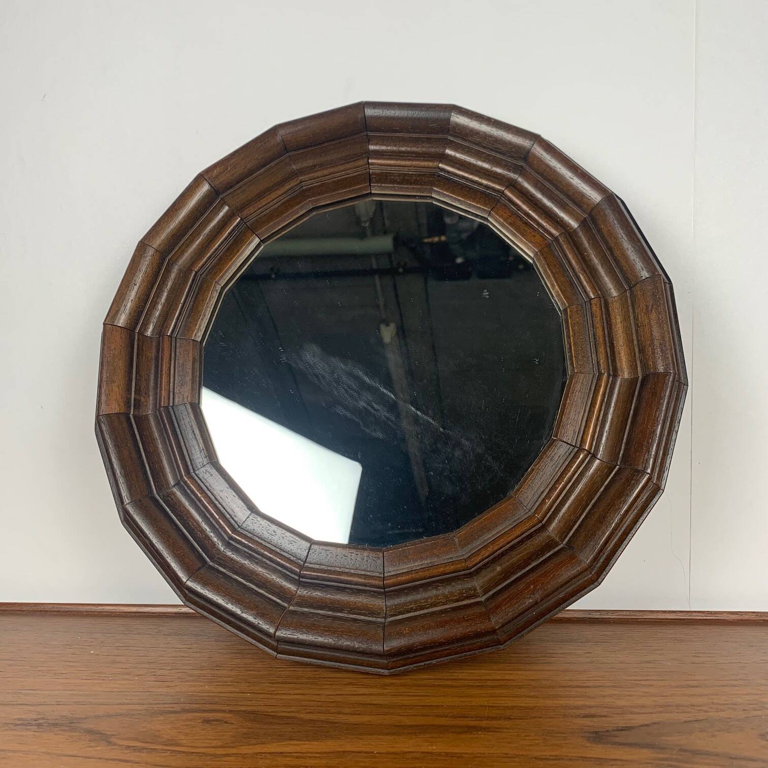 Small octagonal wooden mirror in neo-Renaissance / neo-Gothic style