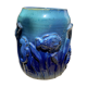Blue ceramic vase marine barbotine décor