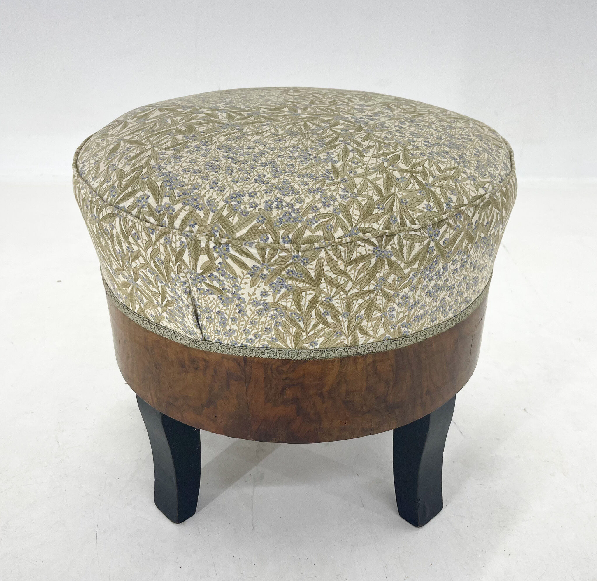 Upholstered wallnut veneer footstool, italy 1950