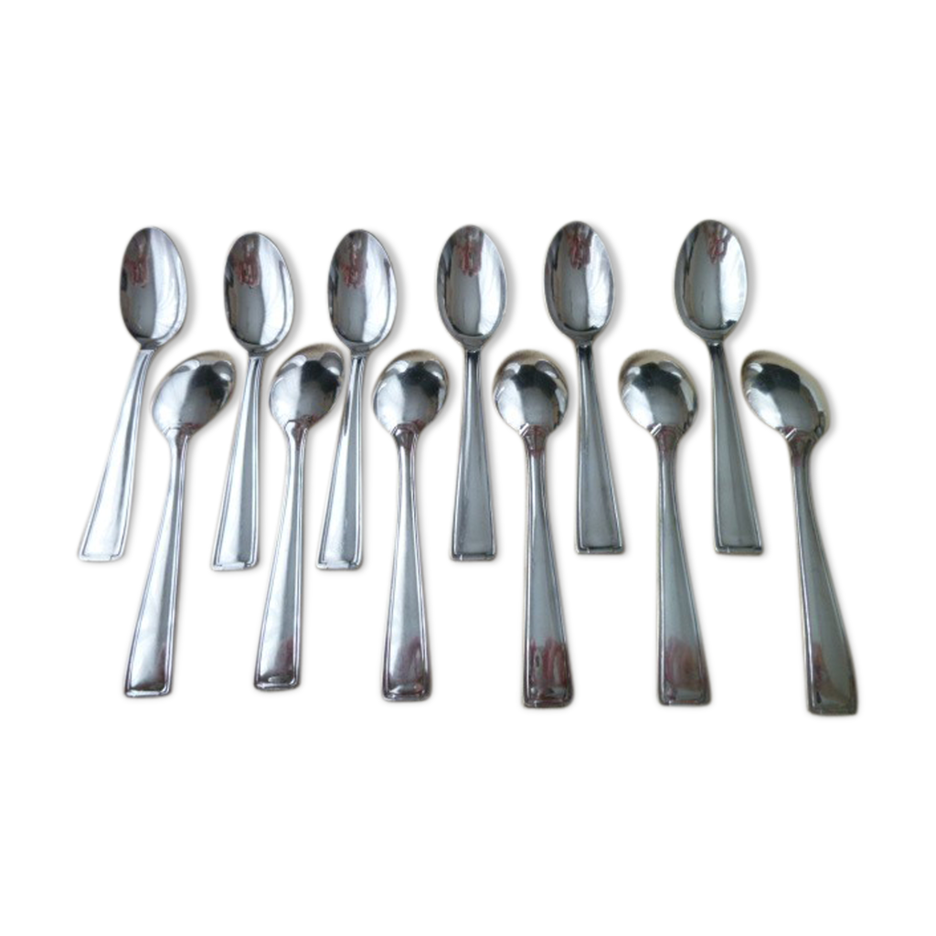 Lot De 12 Cuillères En Métal Argenté Frionnet François - Modèle Filet - Occasion Bon état