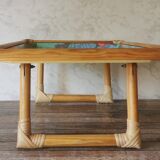 Folding tray parrots and flowers fiber and rattan