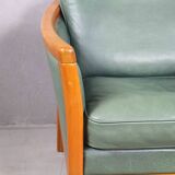 Fauteuils en cuir vert vintage des années 1970