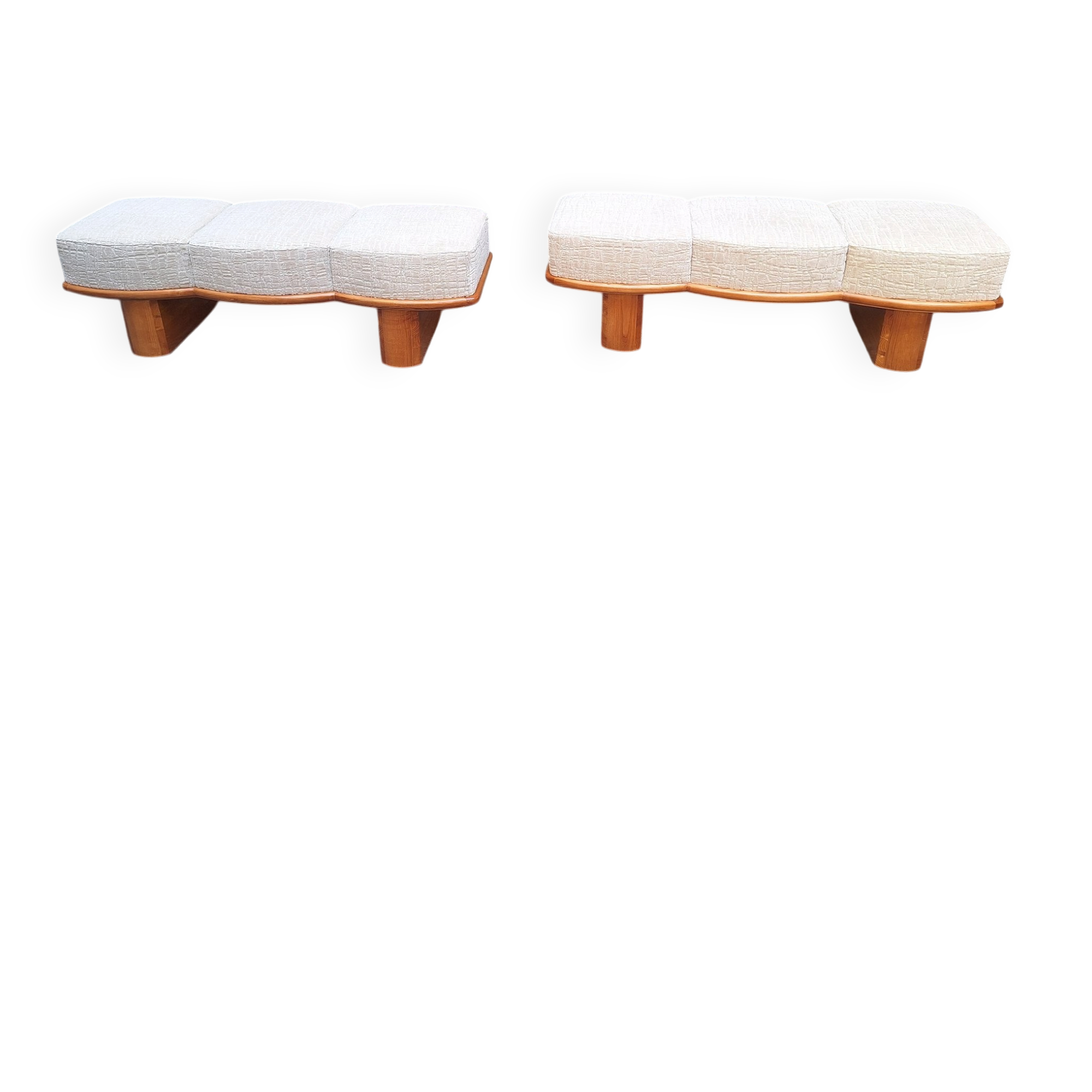 Three-Seater Benches in Sinuous Light Wood and Dedar Fabric, 2000s, Set of 2