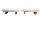 Three-Seater Benches in Sinuous Light Wood and Dedar Fabric, 2000s, Set of 2