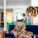 Mid Century Modern Style Large French Wall Mounted Round Convex Silver Mirror