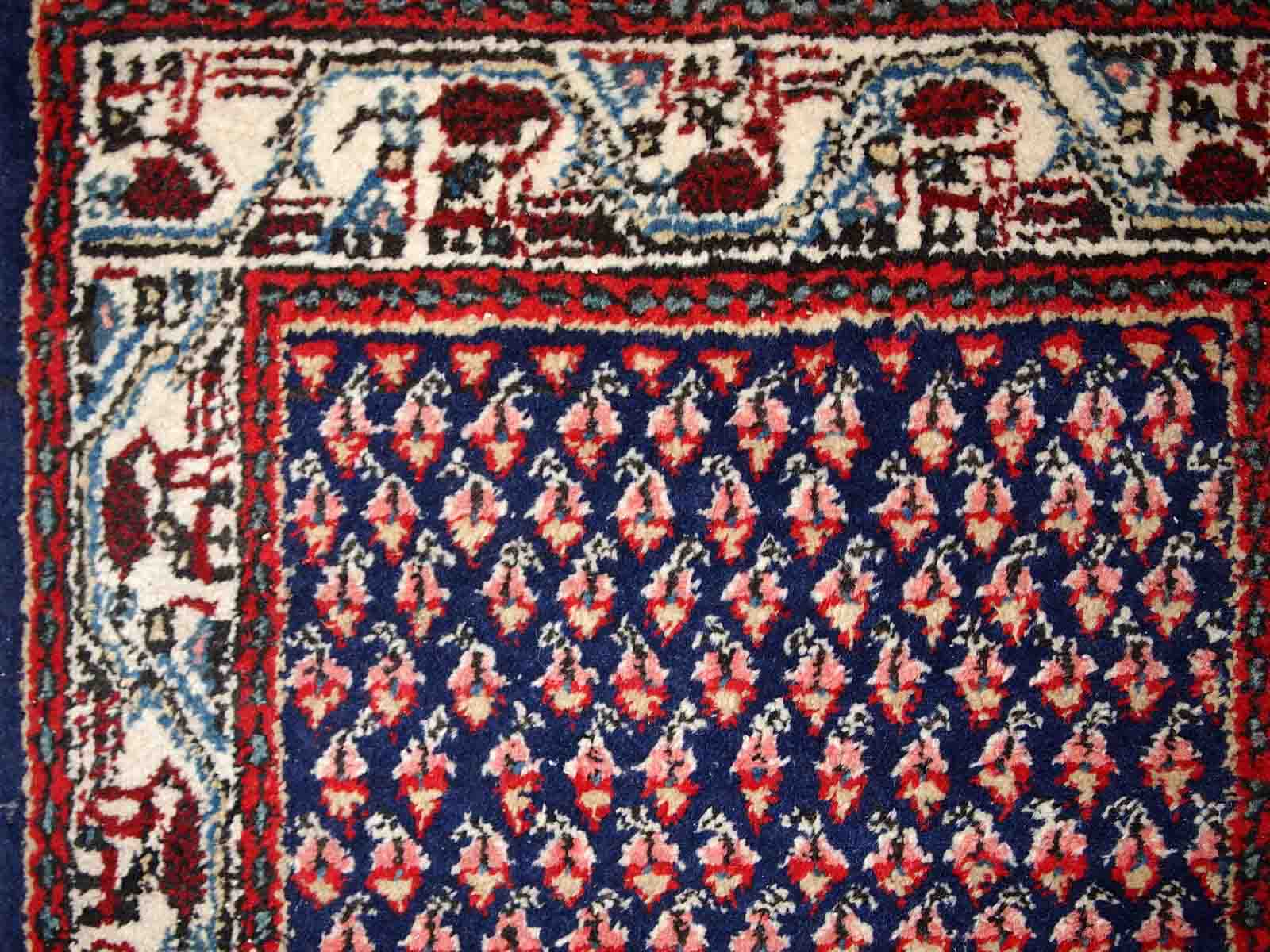 Vintage Indian carpet Seraband handmade 62cm x 124cm 1970s, 1C800