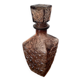 Carafe a whisky liqueur ancienne + bouchon en verre moulé brun vintage