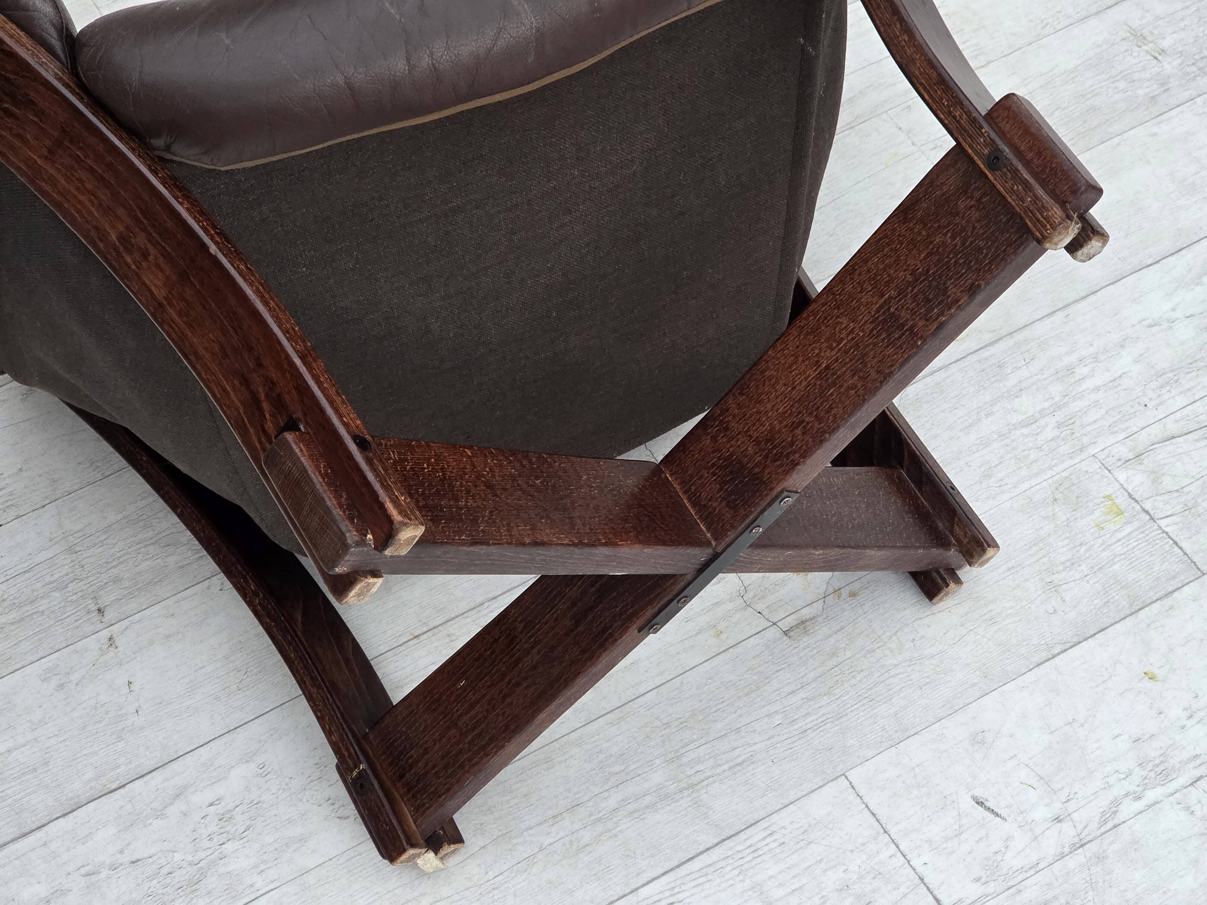 1970s, Scandinavian lounge chair, furniture leather, oak wood.