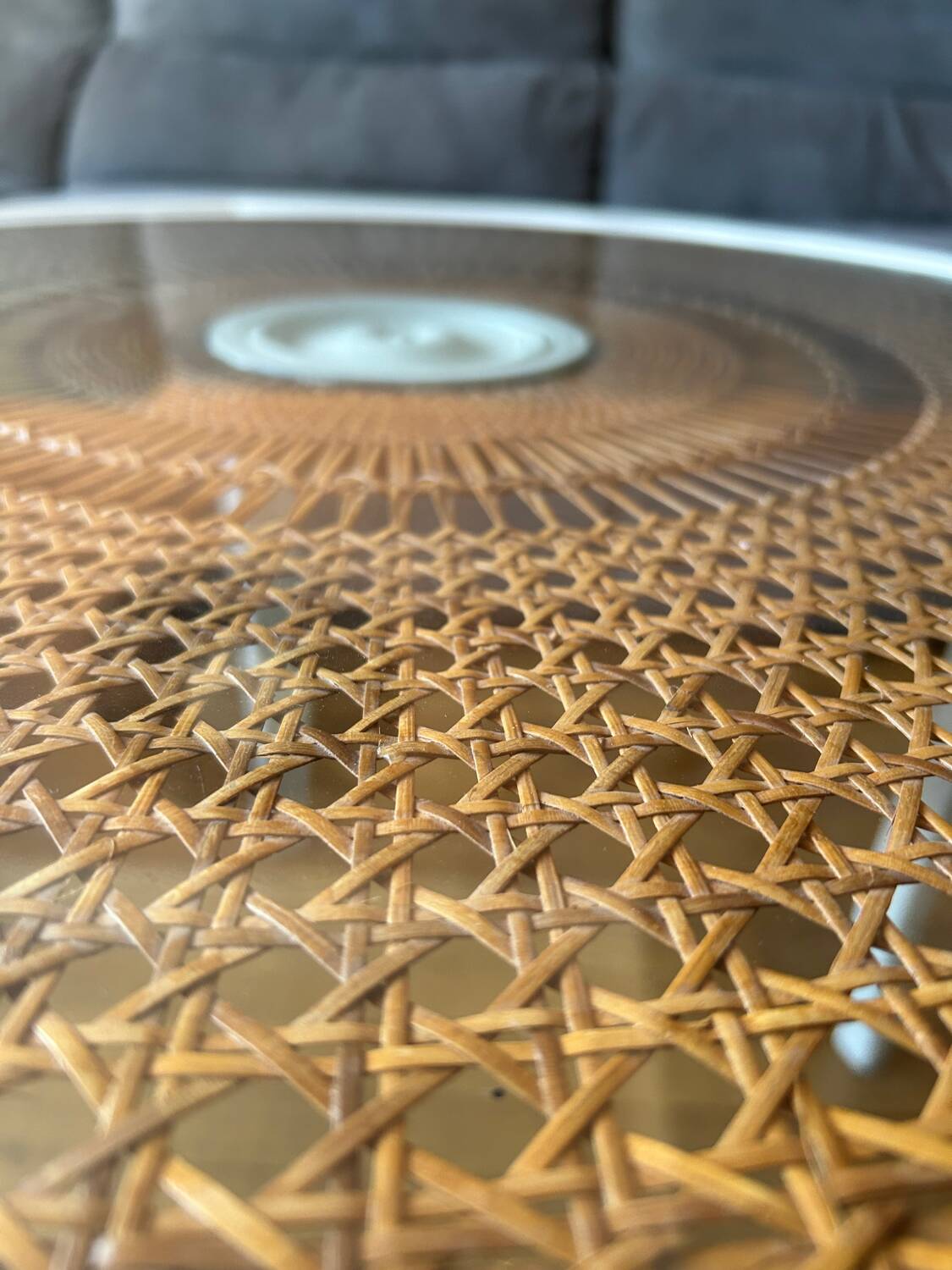 Round coffee table with cane