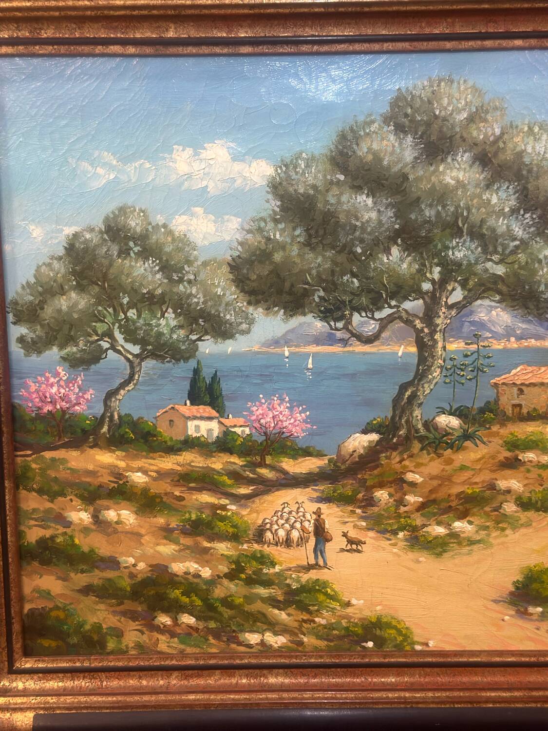Oil painting on canvas, Mediterranean landscape, 20th century