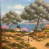 Oil painting on canvas, Mediterranean landscape, 20th century