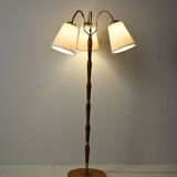 Lampadaire à trois bras en teck et laiton, Scandinavie, années 1940-1950