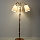 Three-arm teak and brass floor lamp, Scandinavia, 1940s–50s