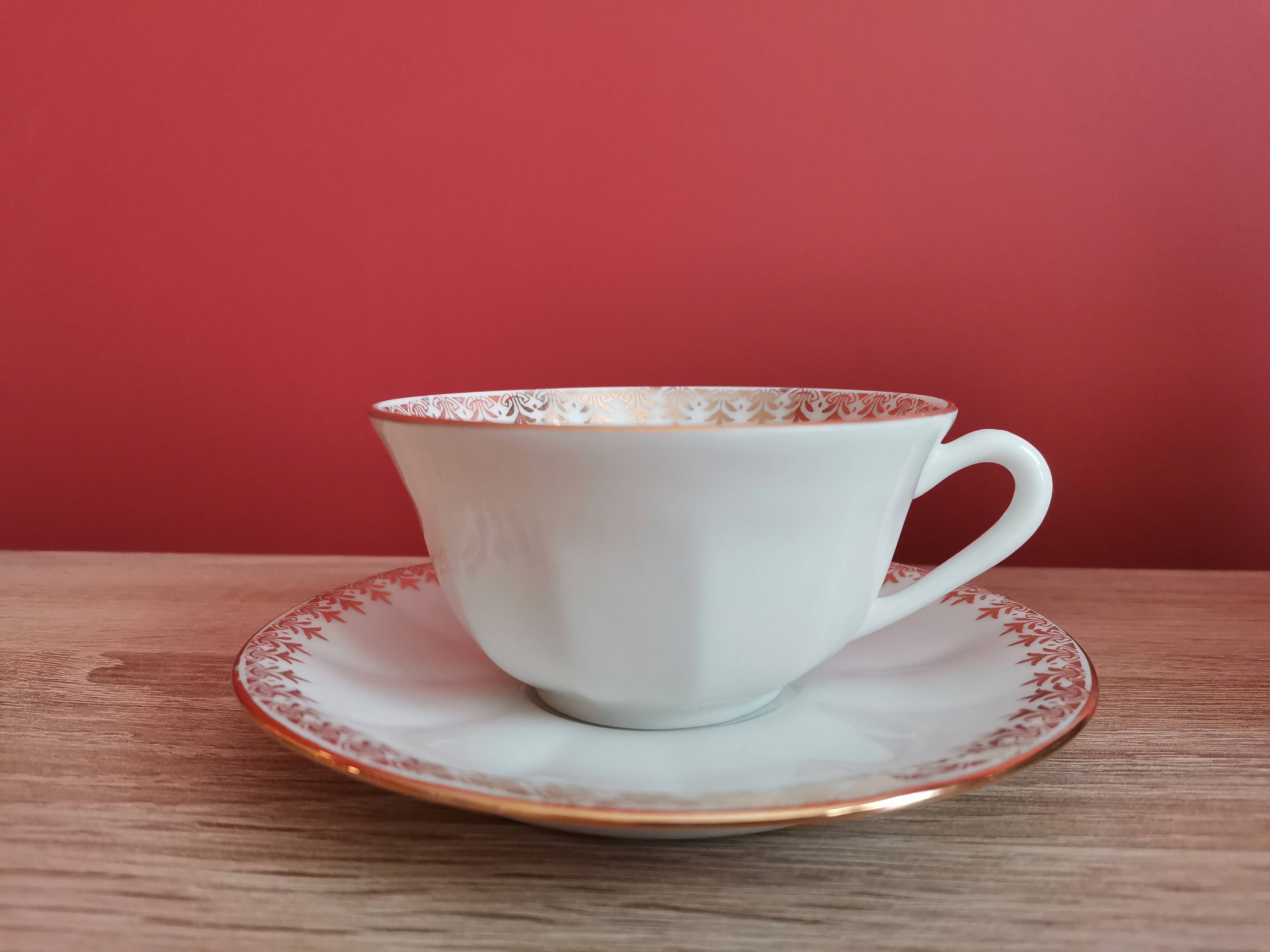 Tea or coffee set 21 pc in white porcelain M&S, made in Berry with paw of limoges