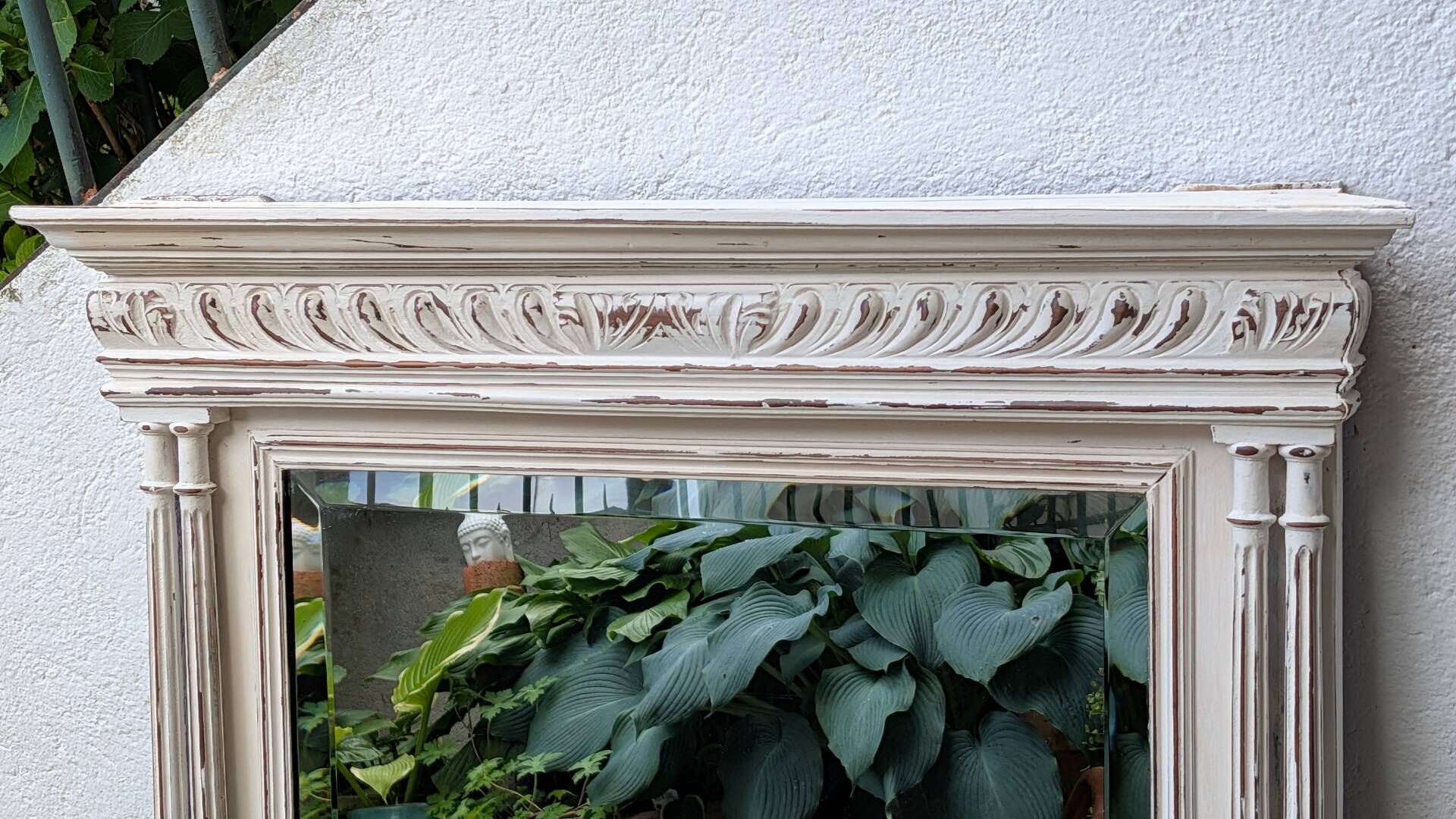 Shabby chic white patinated trumeau mirror – bevelled mirror