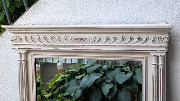 Miroir trumeau shabby chic blanc patiné – miroir biseauté
