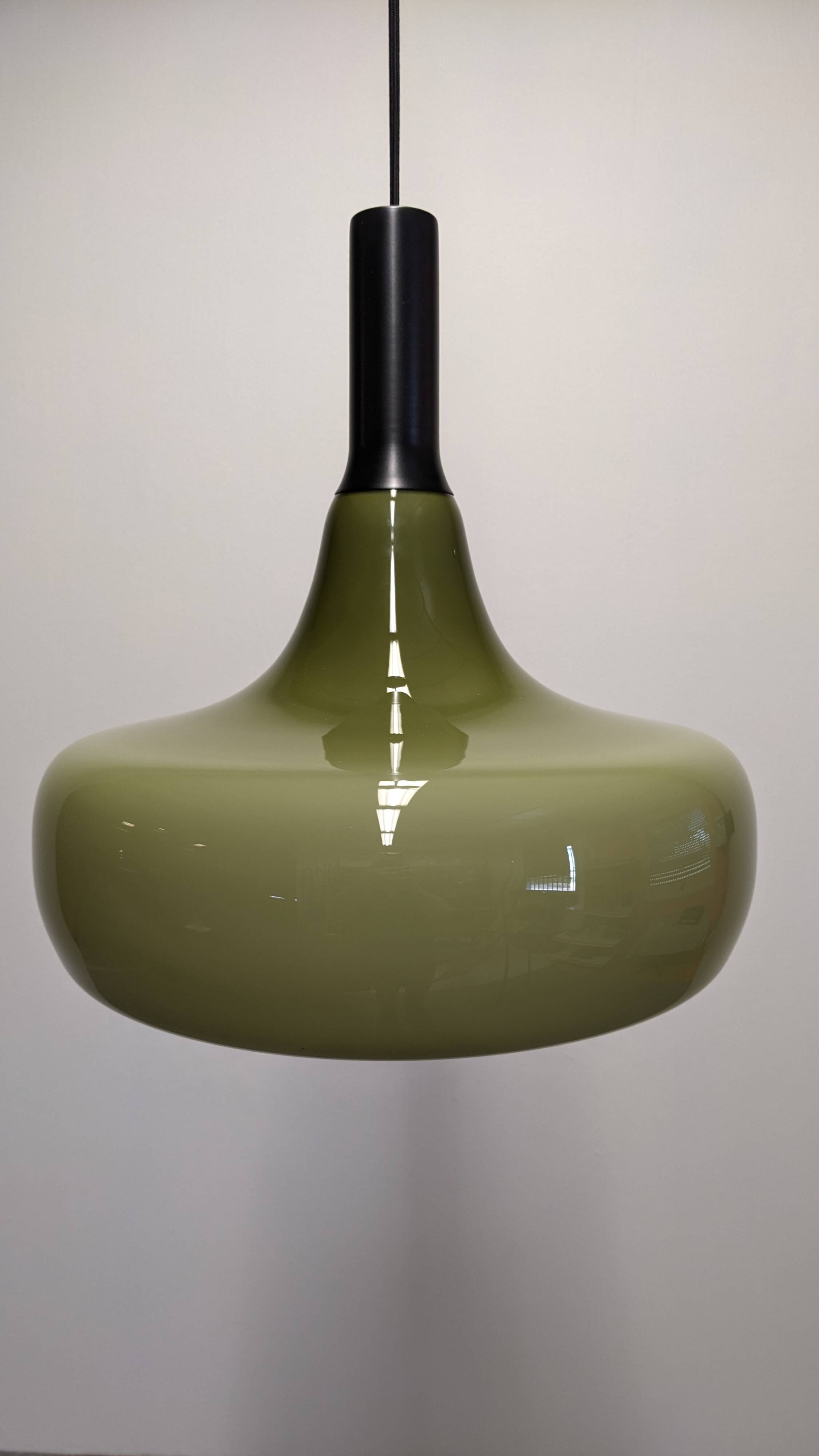 XL olive green opaline water drop pendant light from the 60s/70s