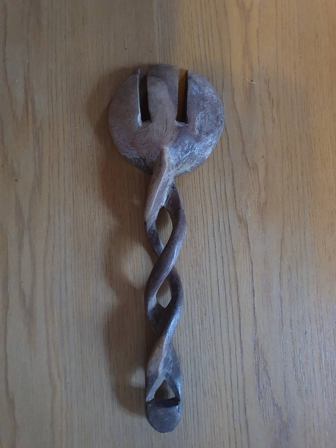 Twisted wooden spoon carved hands vintage folk art