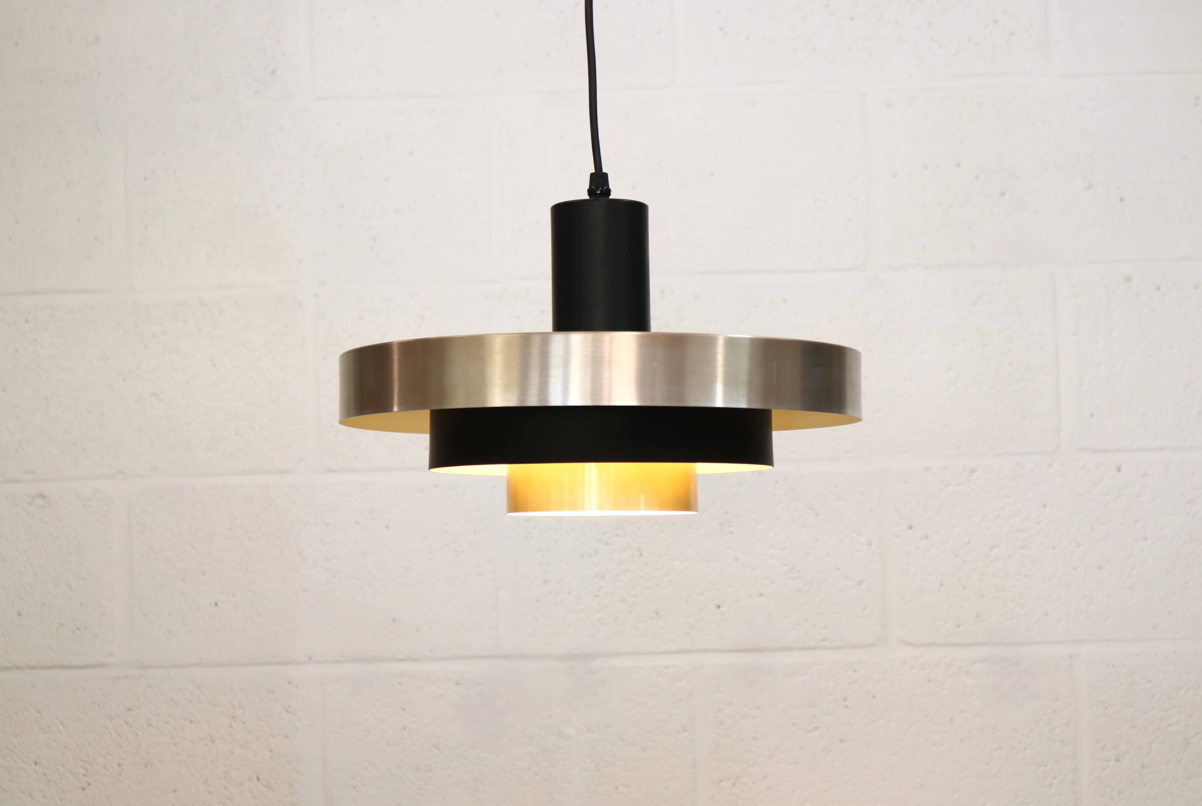 Vintage Danish Pendant Lamp – Champagne Aluminium & Black – Scandinavian