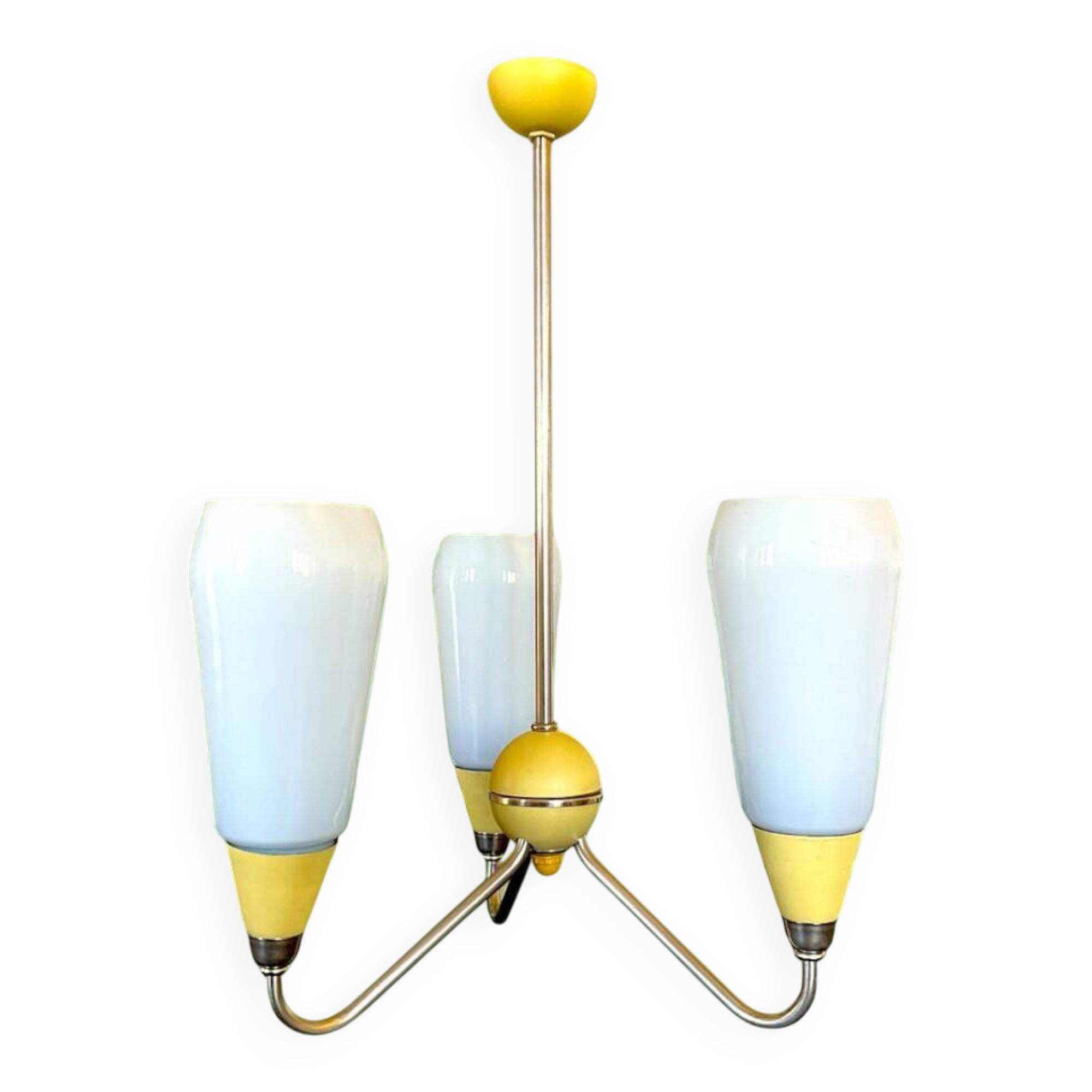 Mid Century Modern opaline glass 3-light chandelier