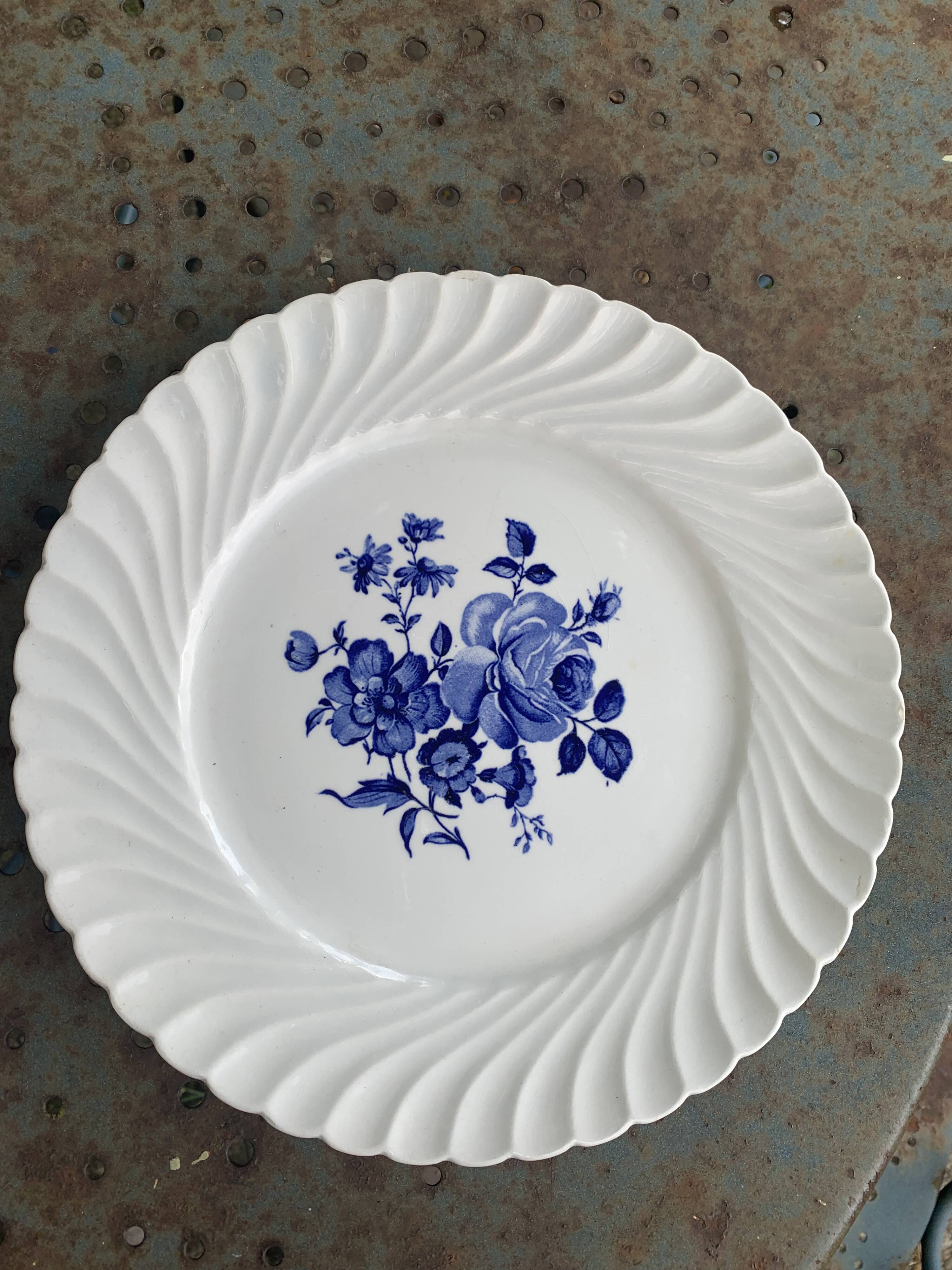 3 Luneville France vintage blue rose dinner plates