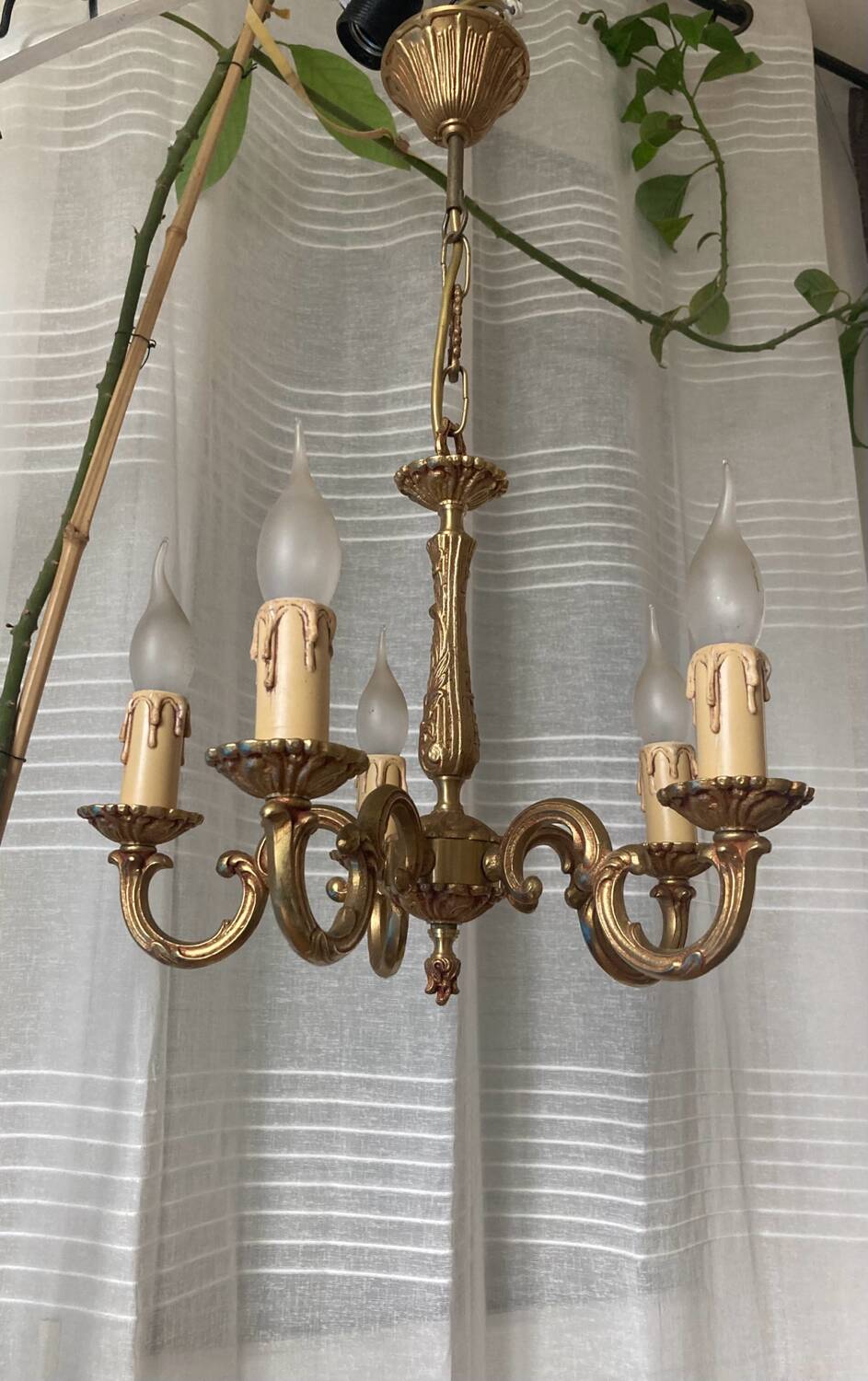 Lustre en bronze doré à 5 bras, époque XXeme