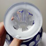 Pair of small crystal vases "overlay" cut with antique blue and white enamel