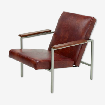 Fauteuil réglable en cuir design hollandais 1960