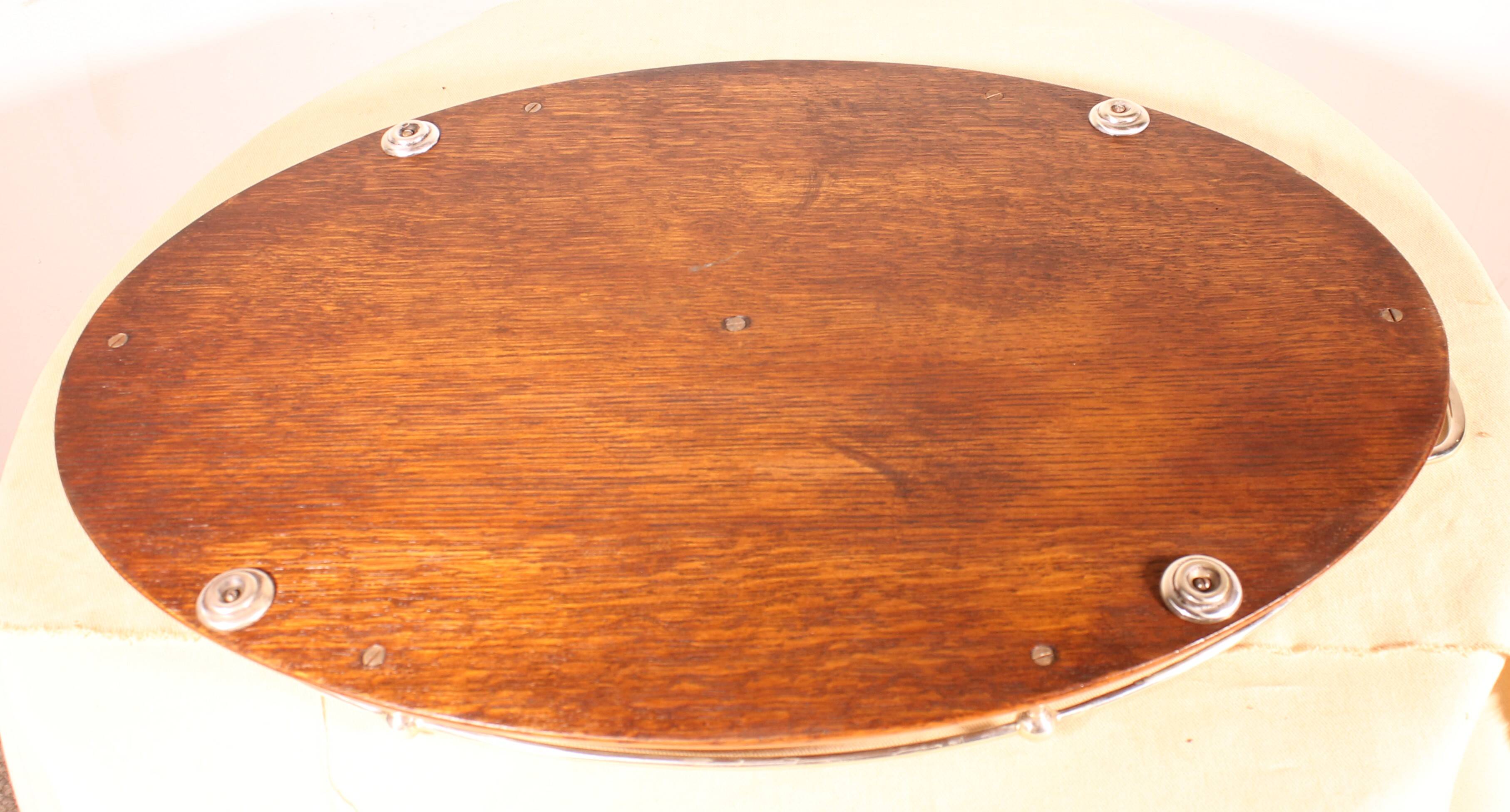 19th century silver-plated metal and oak tray