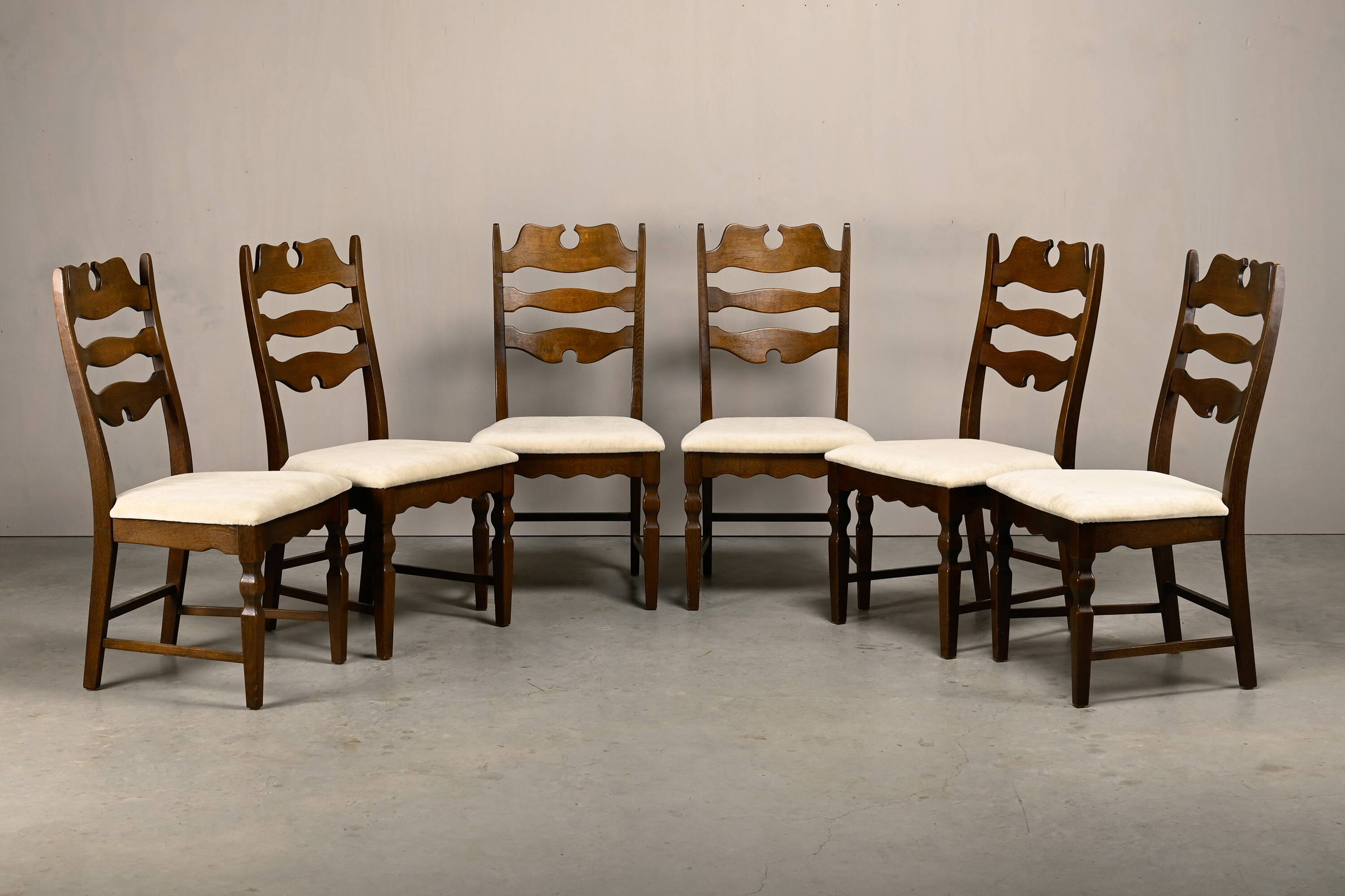 Henning Kjærnulf vintage set Razorblade Dining Chairs High Back, Denmark