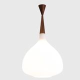 Pendant light in white opaline glass and blond mahogany. 1960s.