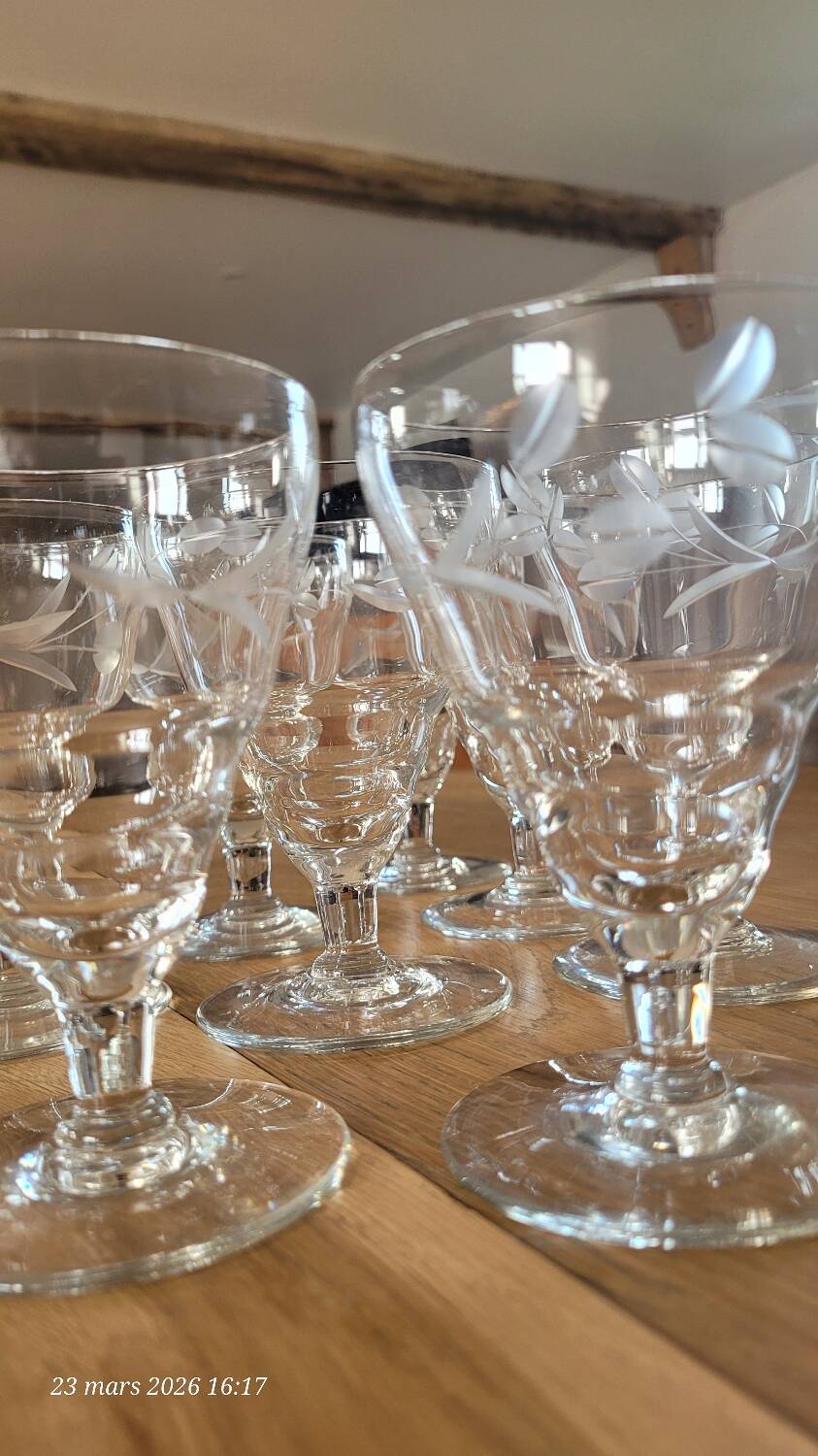 10 vintage cut glass water glasses