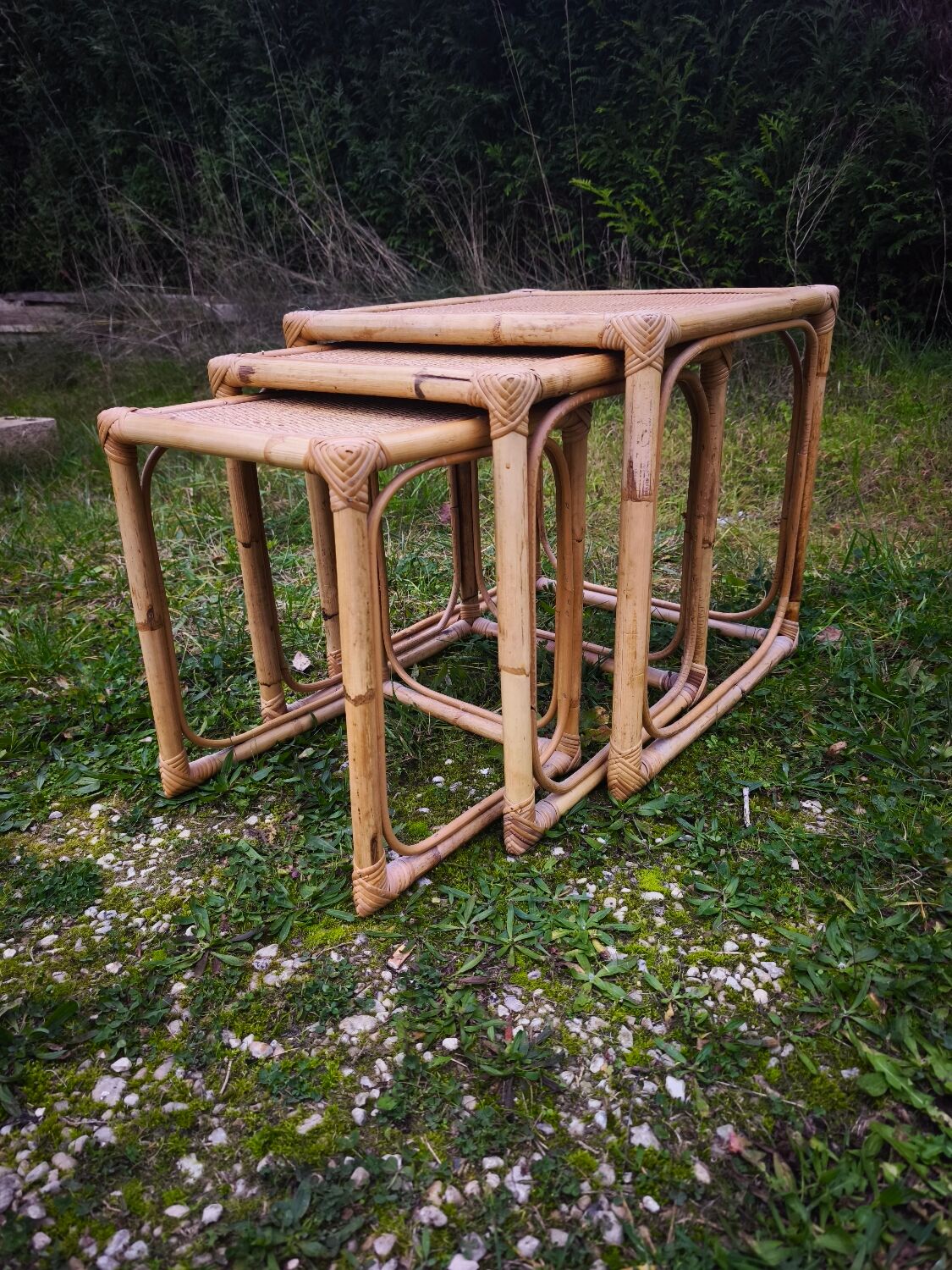 3 nesting rattan tables