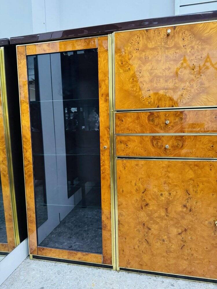 High Sideboard in Radica and Gilded Metal, 1970s