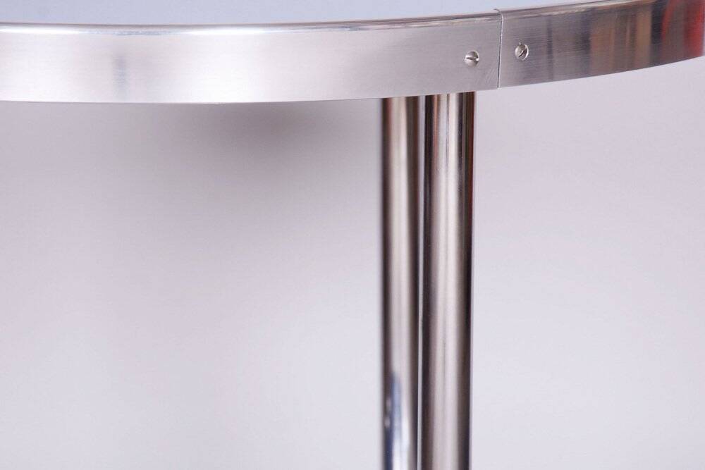 Small Czech Blue Bauhaus Table in Chrome from Kovona, 1930s