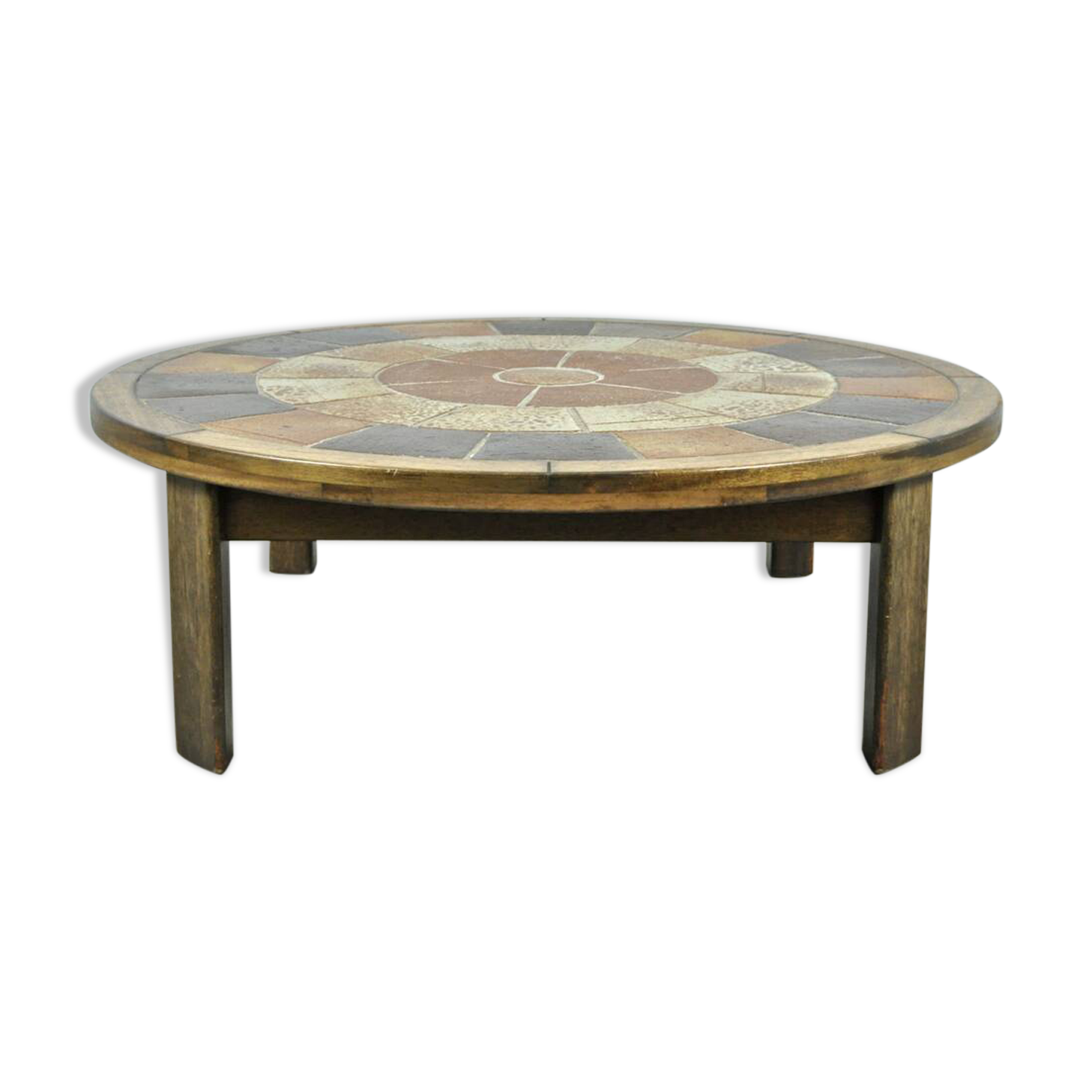 Vintage round coffee table with ceramic tiles by Danish artist TUE POULSEN,