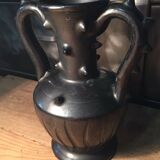 Iridescent black ceramic vase by François Caleca artisan Vallauris
