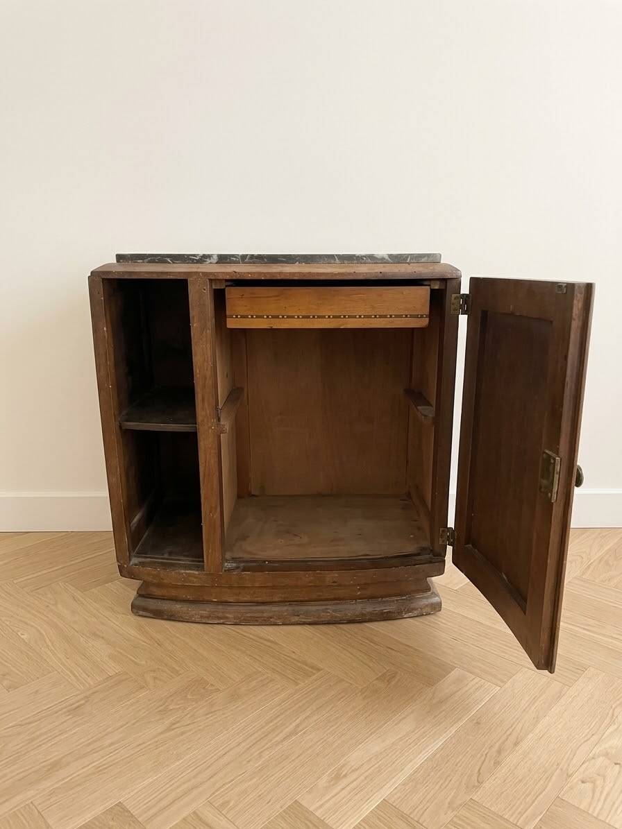 Vintage Art Deco bedside table in wood and marble