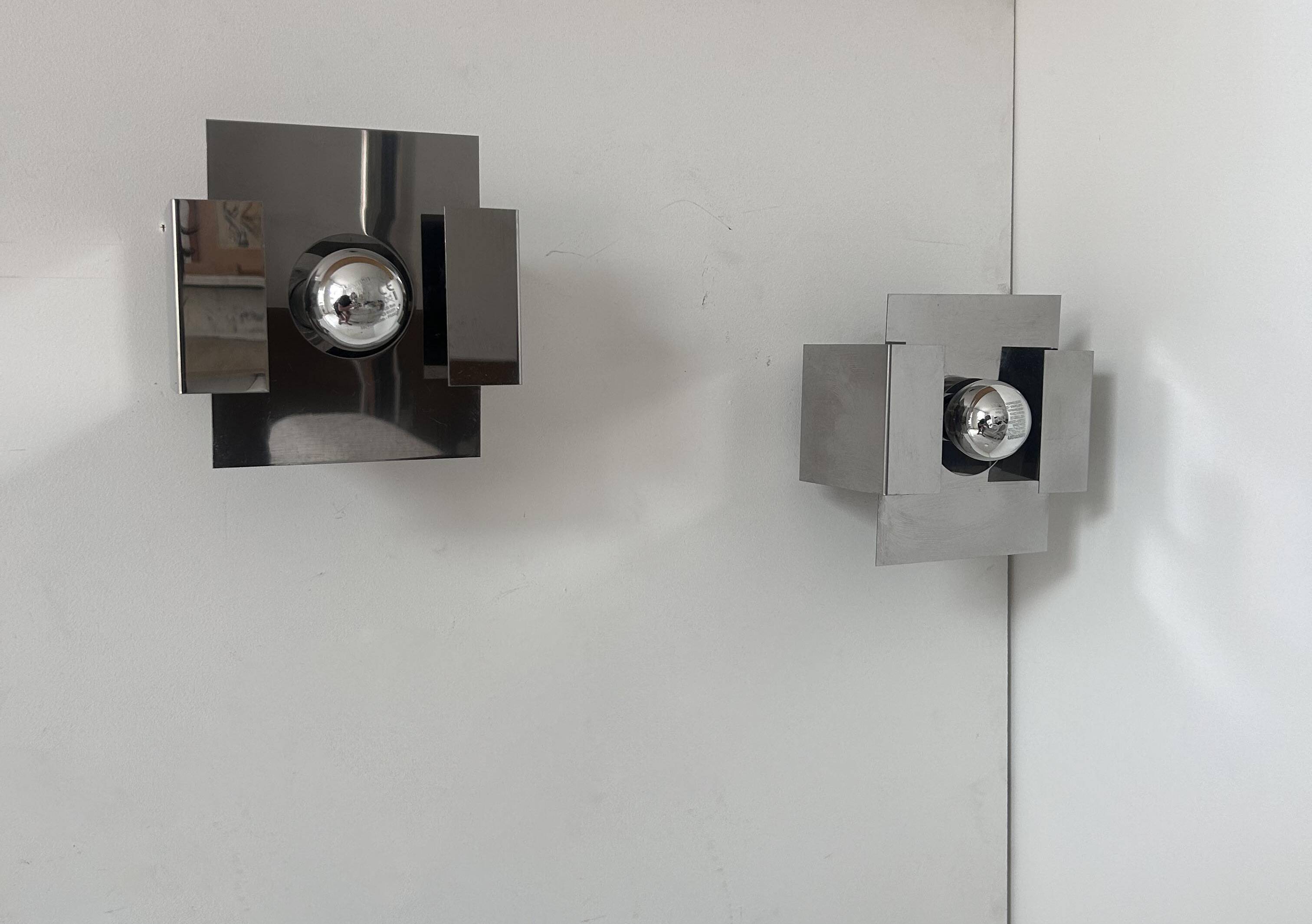Pair of vintage wall lights, chrome metal, France 1970