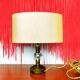 Mid century brass table lamp with silk cream oval lampshade 1960s