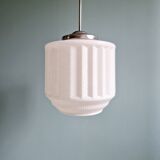 Large Art Deco pendant light in white opaline, 1920s-30s
