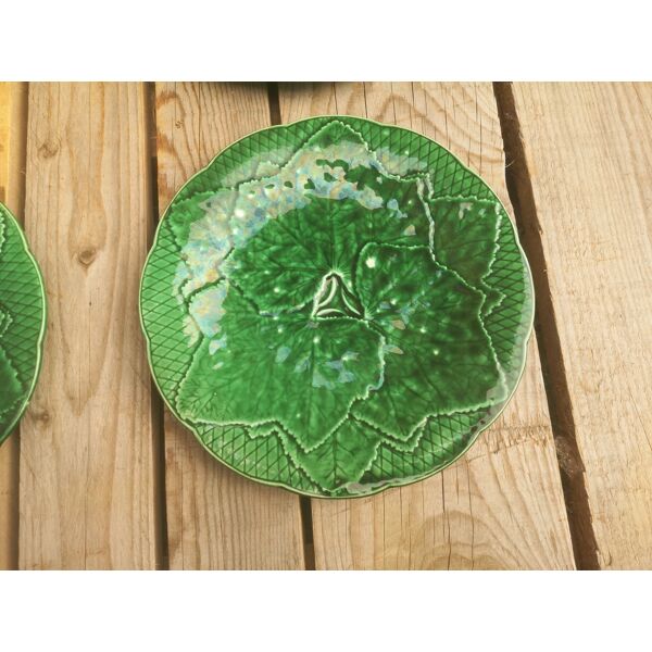 Ensemble de 4 assiettes en faience de Gien verte décor feuille | Selency