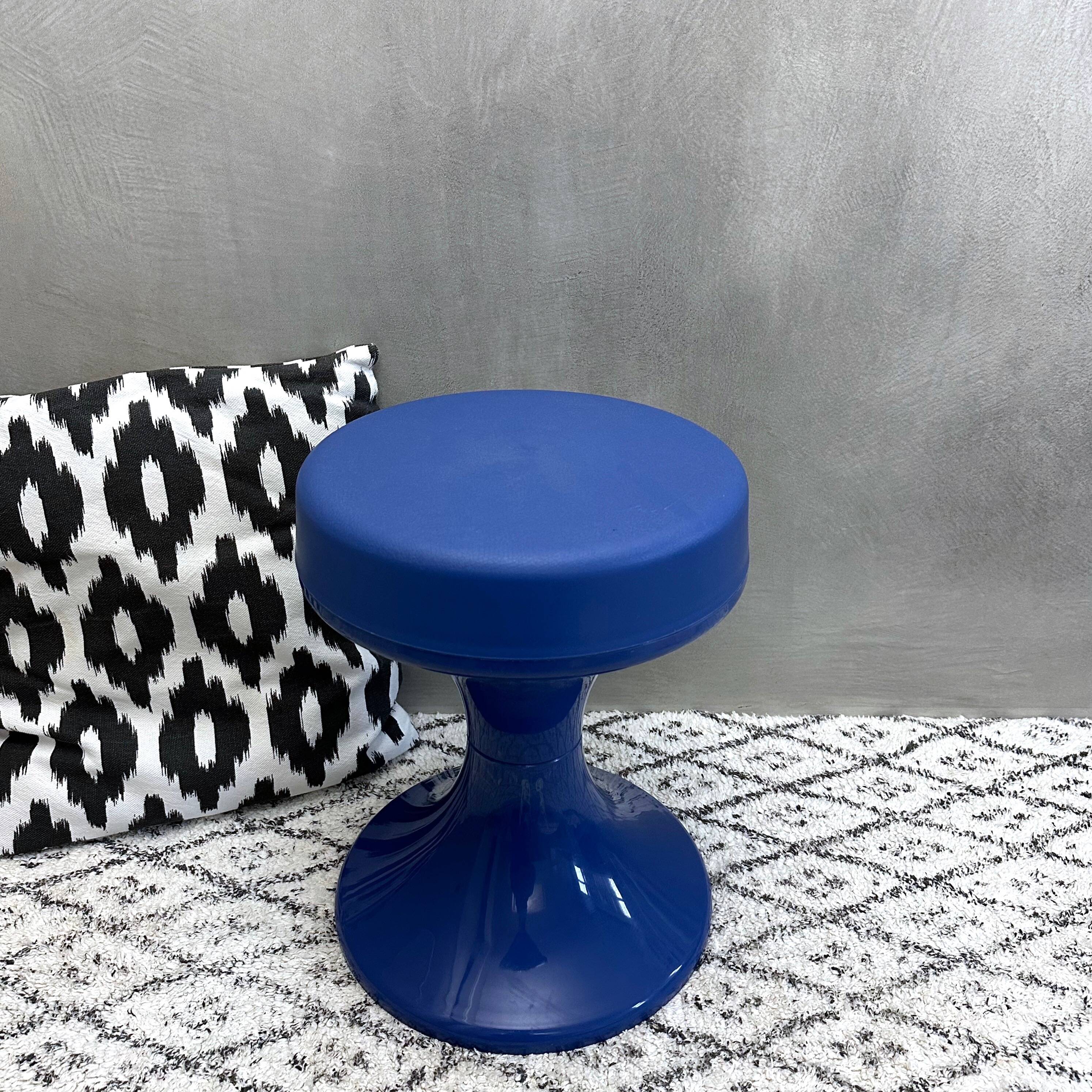 Tulip stool blue 70's interior, side table, mid-century interior