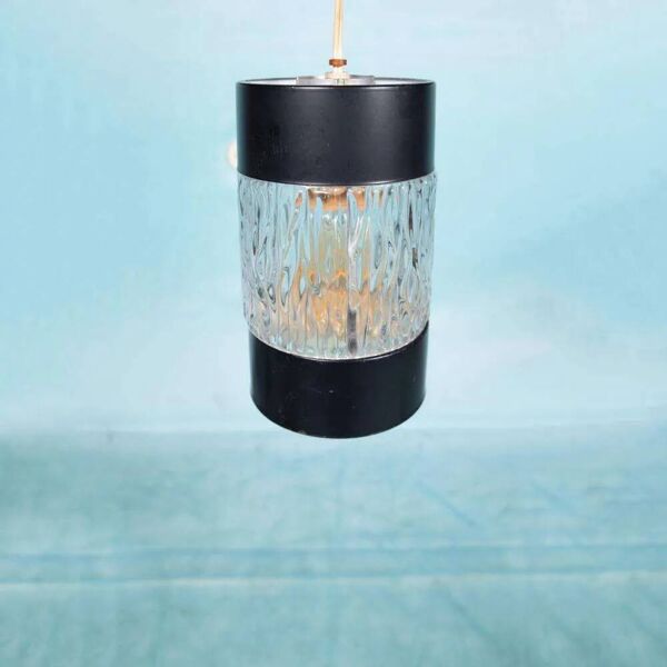 Suspension vintage en verre des années 60, lampe Japandi en verre côtelé