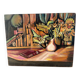 Nature morte, livres et tournesols, huile sur panneau