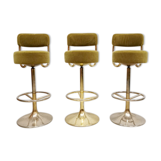 Set of 3 midcentury swedish vintage brass bar stools borje johanson