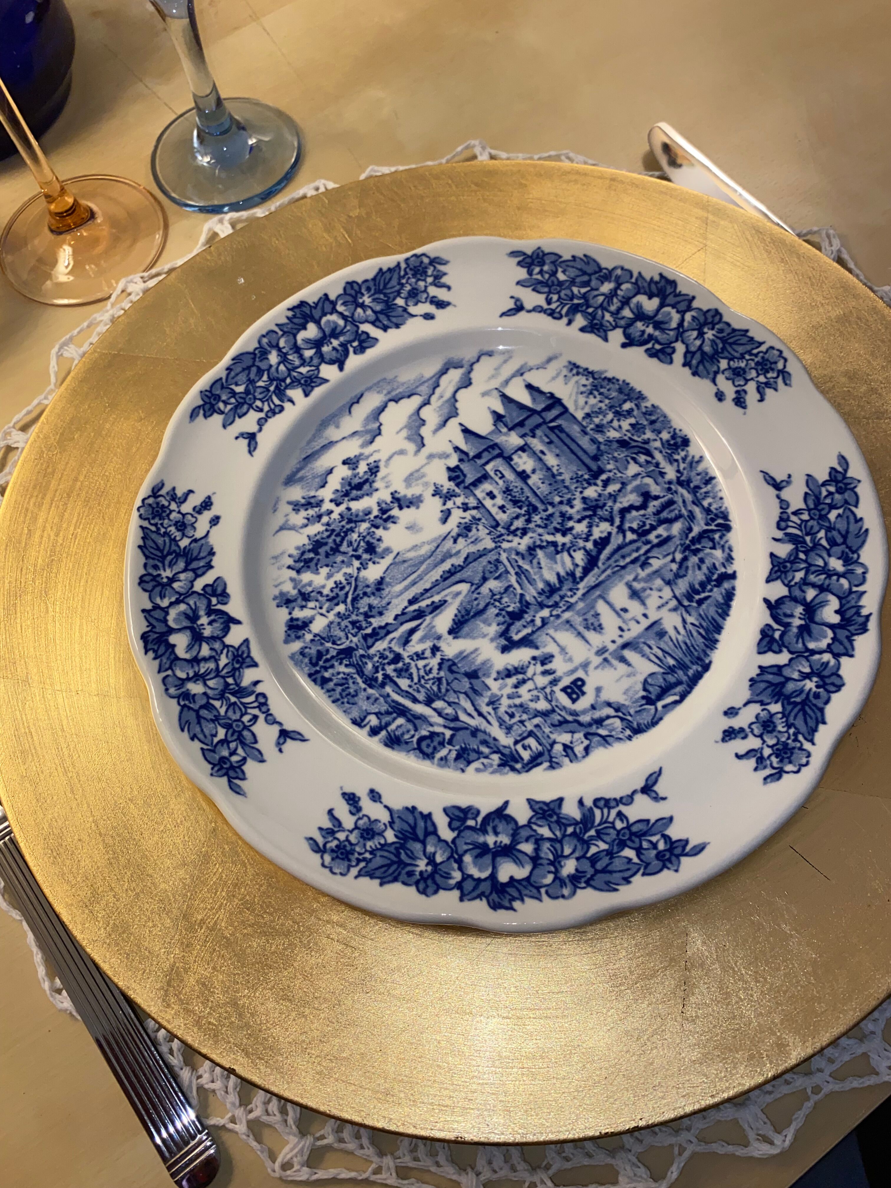 Lot de 2 assiettes plates pyroblan bleu