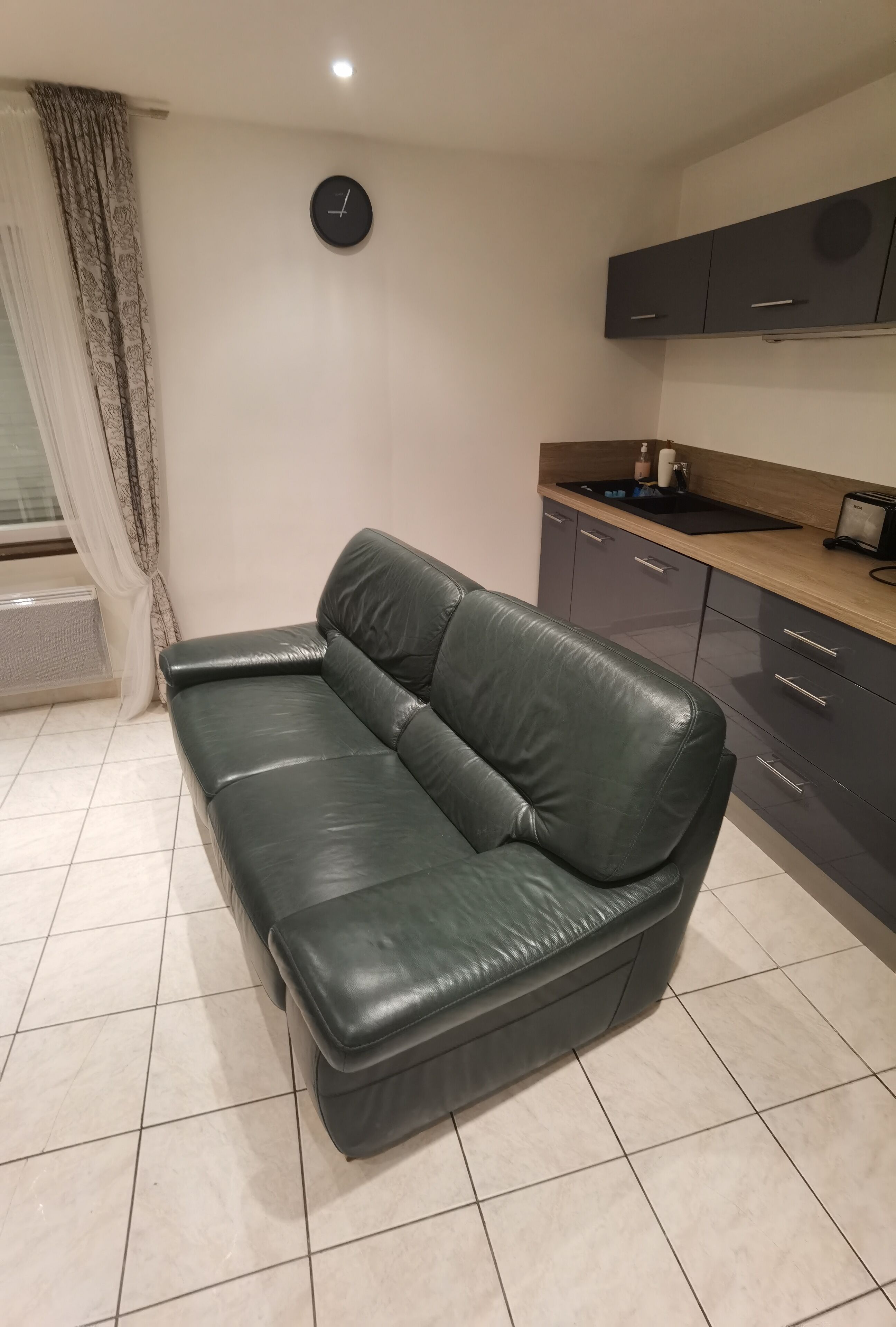 Dark green leather sofa 2-3 seats